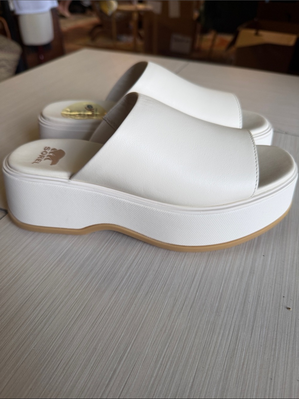 Sorel White Platform Slide Sandals for Women